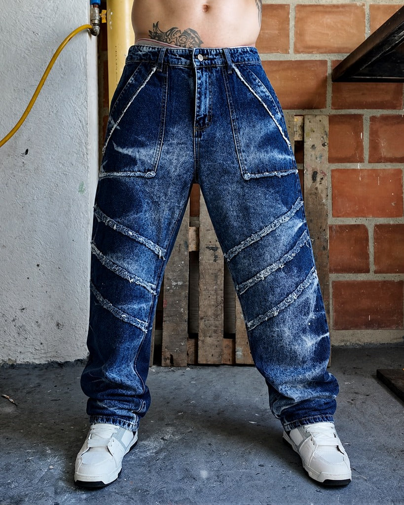 Jean baggy Bolsillo Carpintero Desmechado Amarre Blue
