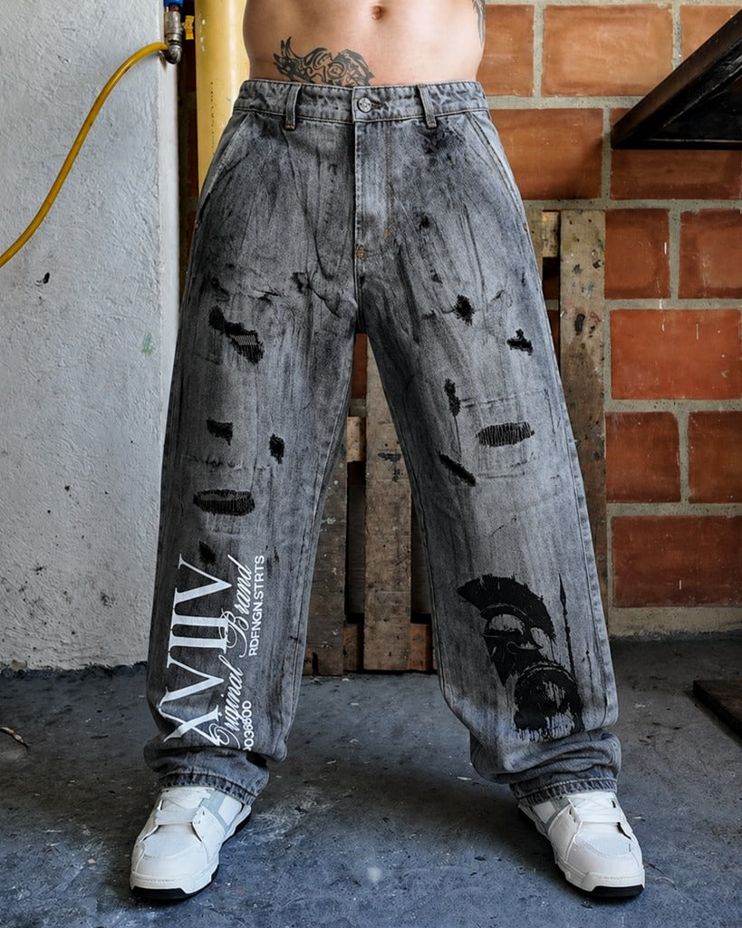 Jean baggy Gris Clasico Stampado XVIIV 2609