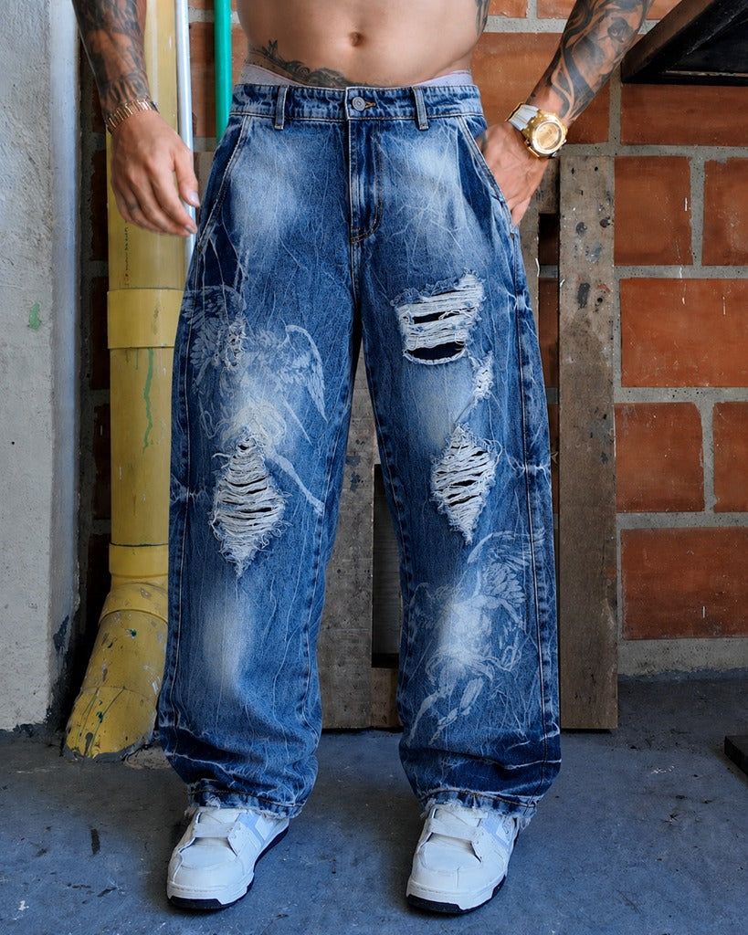 Jean baggy Azul Clasico Rotos y Angel y Laser 2610