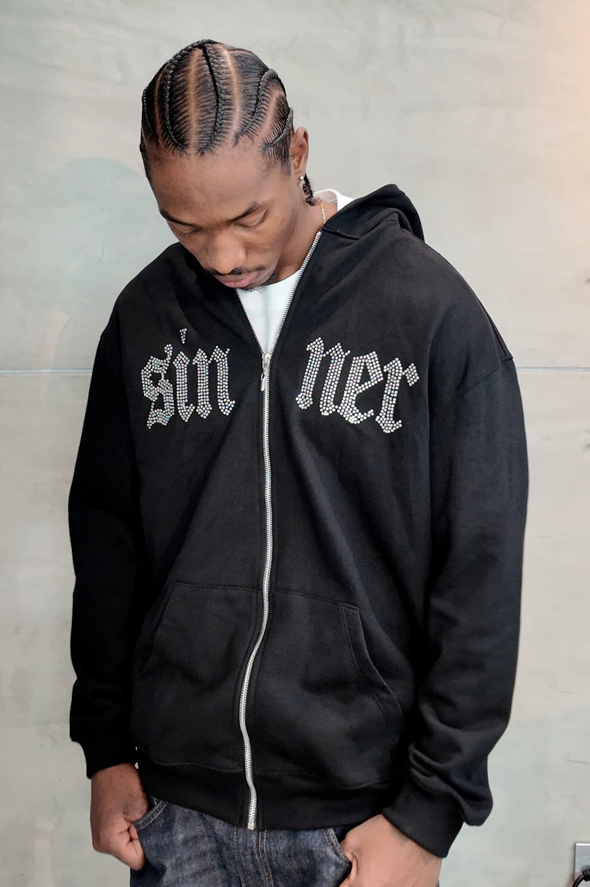Buzo Capucha Cierre Premium Sinner Con Pedreria