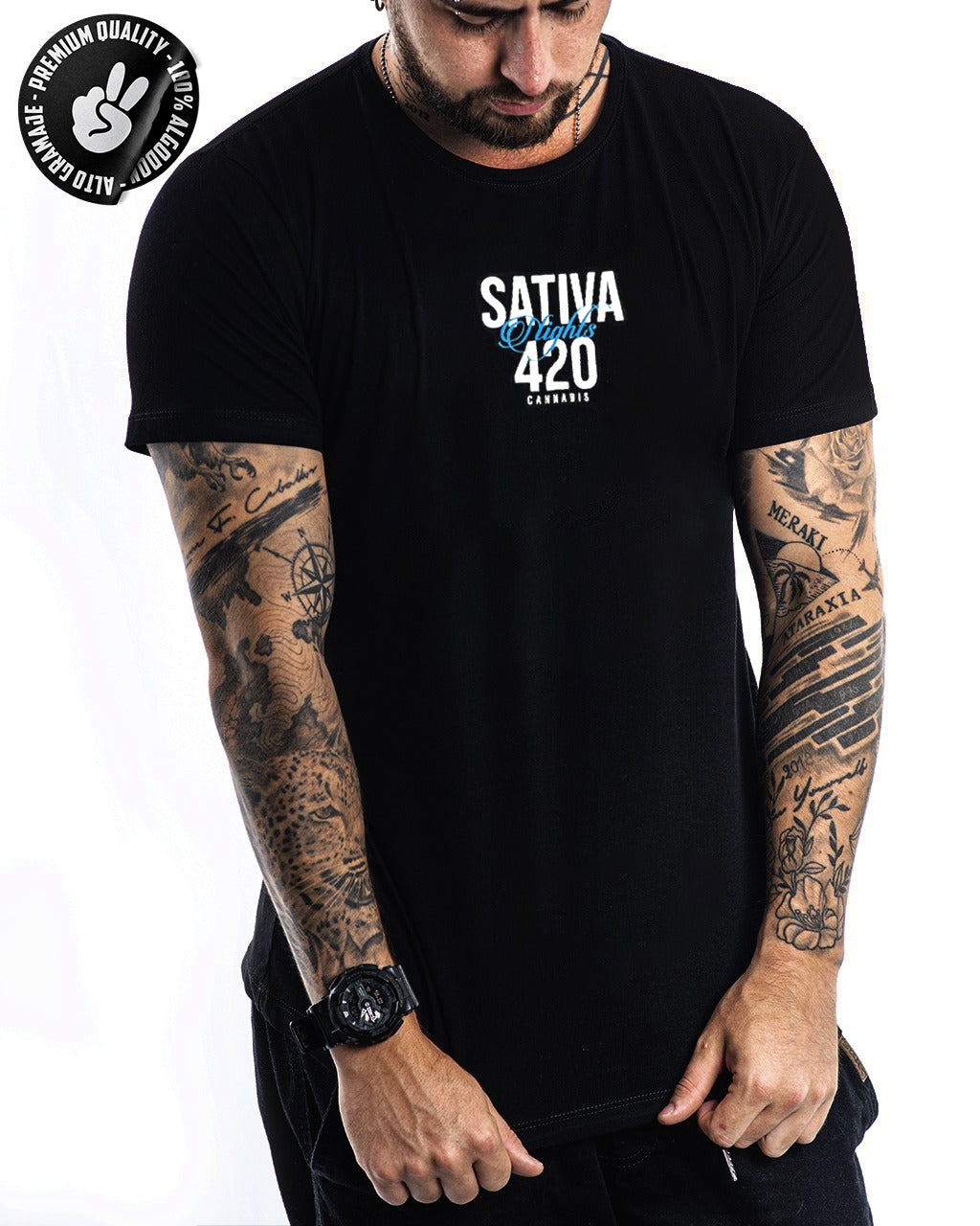 Camiseta Negra Sativa Alto Gramaje