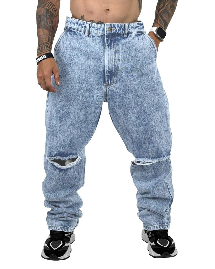 Jean Baggy sky hielo rotos rodilla
