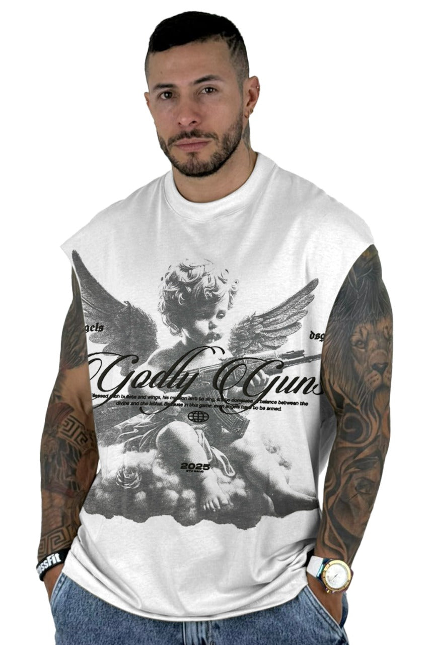 Camisilla Alto Gramaje sky Godly Guns Blanca