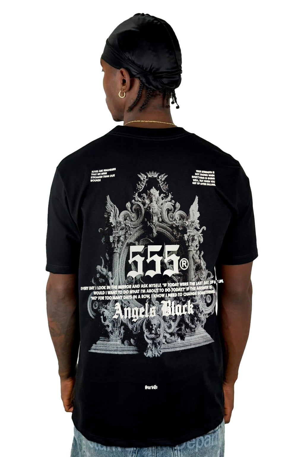 Camiseta Negra Angels Black 555 Alto Gramaje