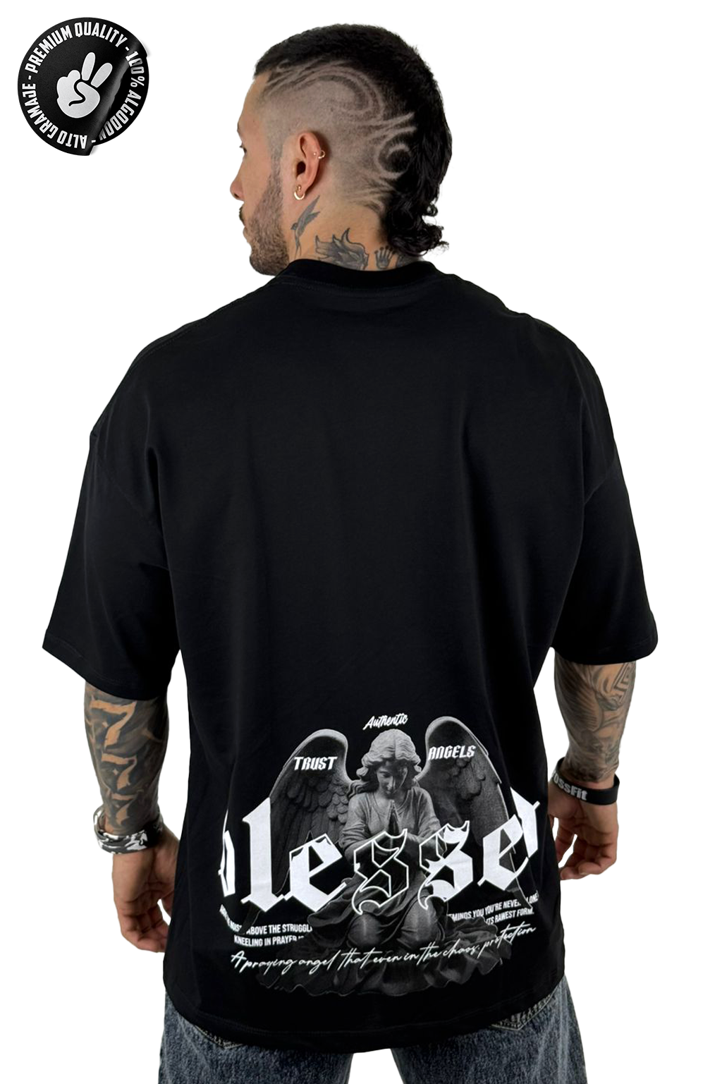 Oversize negra Blessed Angel Negro alto gramaje