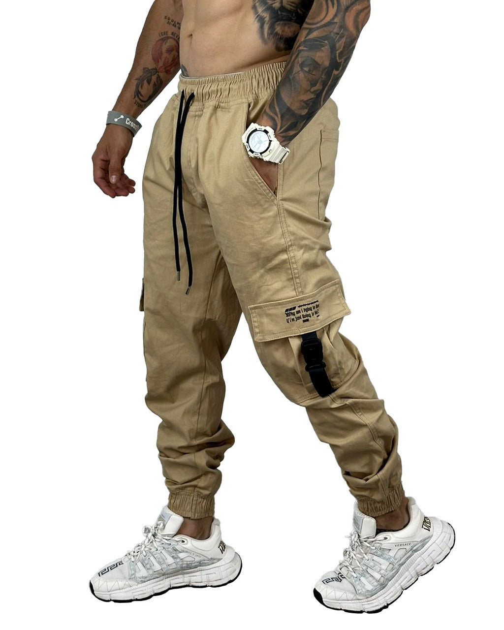 Jogger Beige Cinta Falla Y Estampado