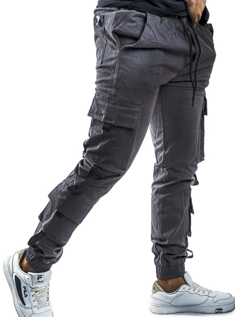 Jogger gris cargo bolsillos cinta