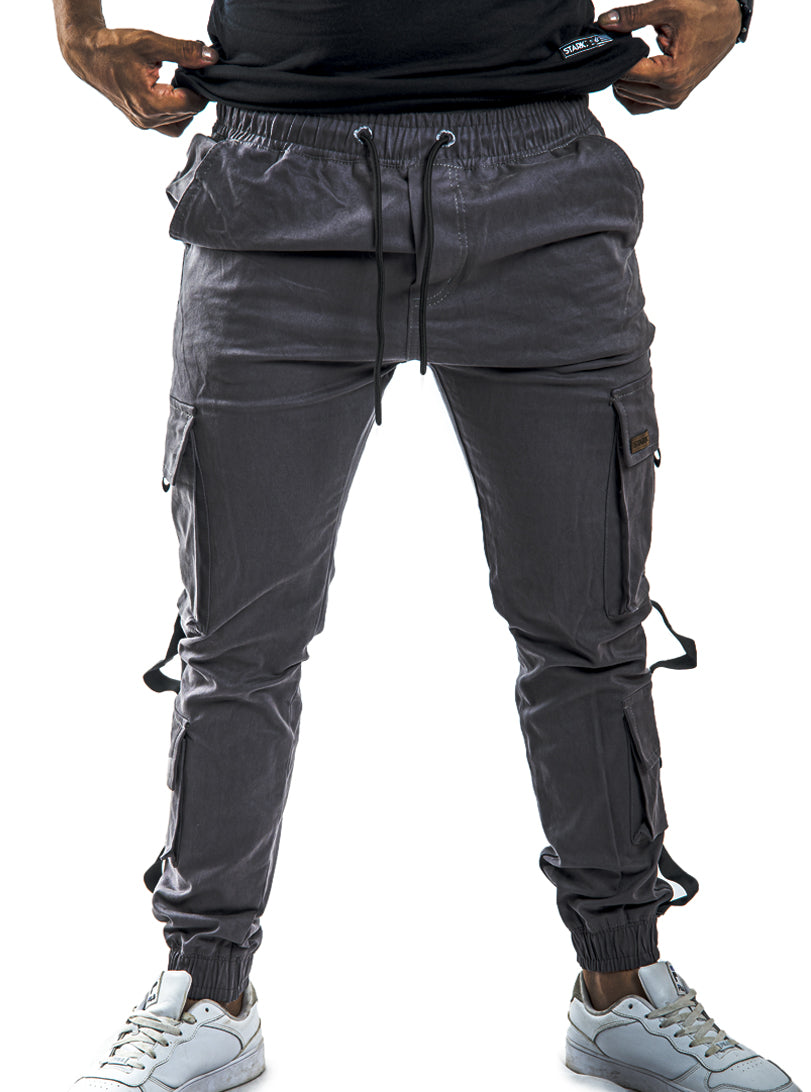Jogger gris cargo bolsillos cinta
