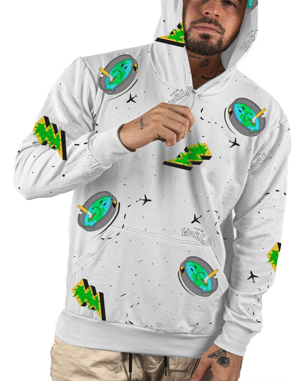 Buzo capucha blanco rayos - Stark Brand