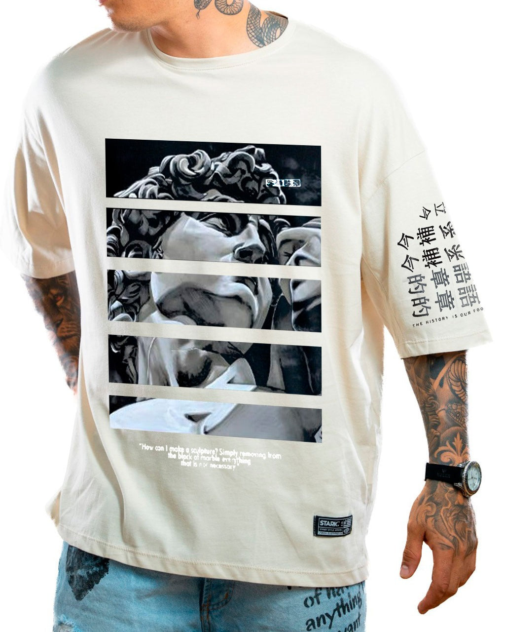 Oversize beige david letras chinas - Stark Brand