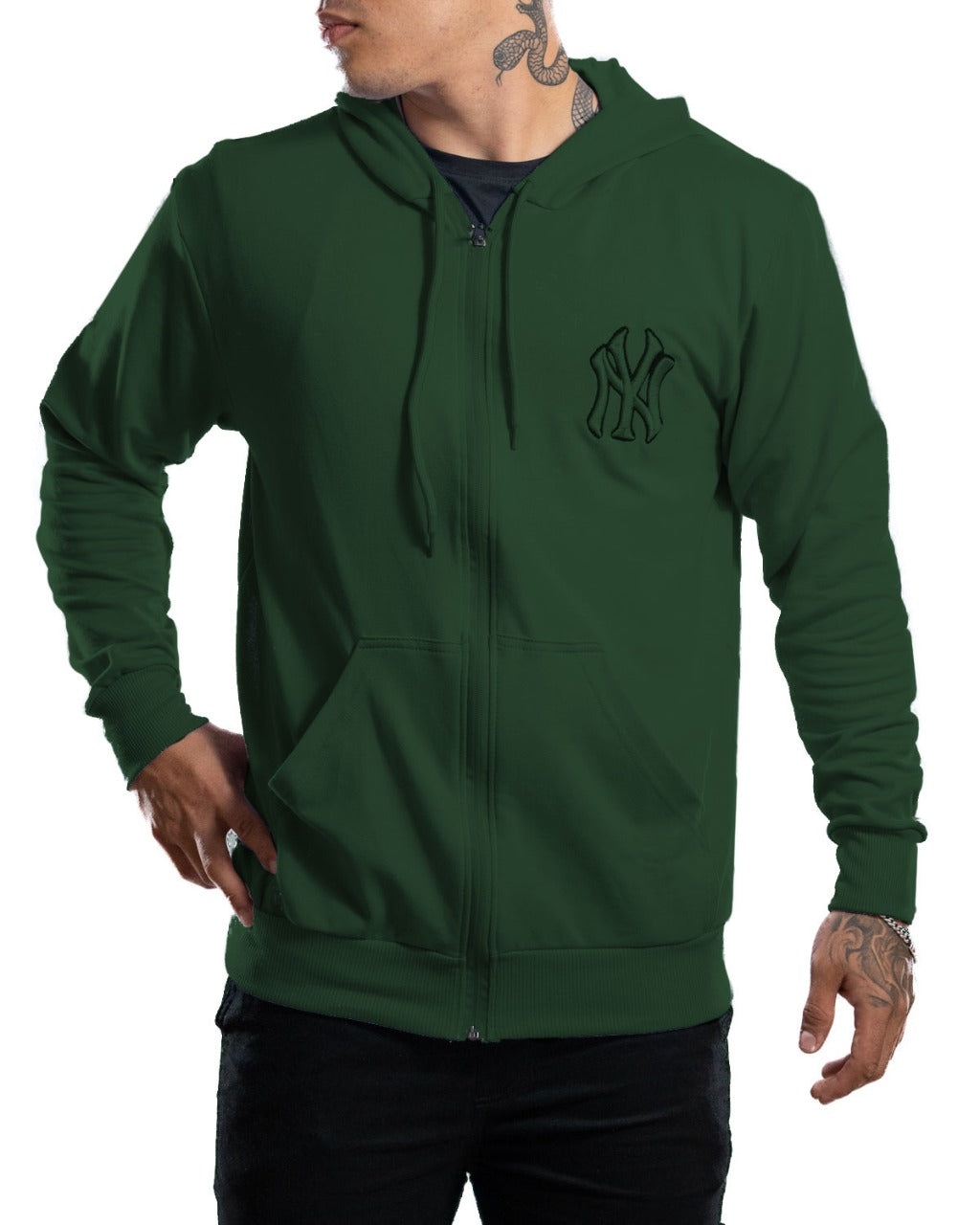 Buzo verde militar capucha cierre ny - Stark Brand