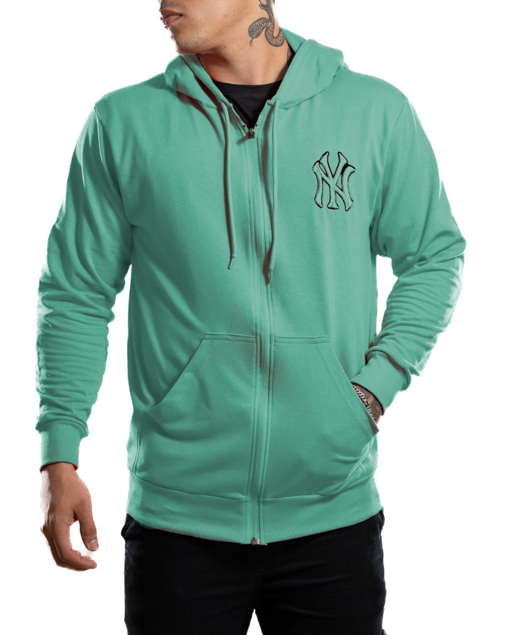 Buzo capucha verde claro cierre NY - Stark Brand