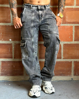 Jean Baggy cortes gris cargo gris sky