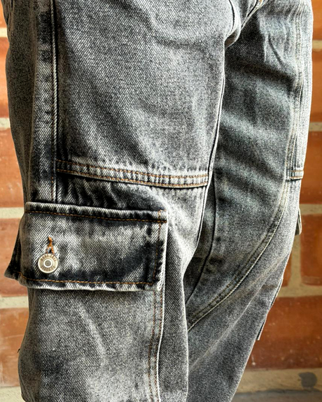 Jean Baggy cortes gris cargo gris sky