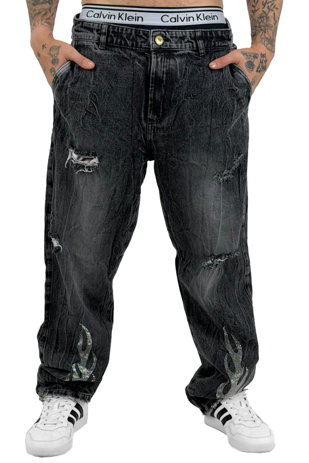 Jean baggy Negro + Rotos Piedras Llamas 2017