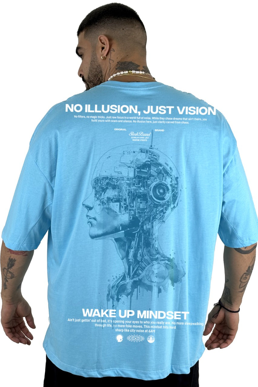 Oversize Azul  No Illusion Just Vision Alto Gramaje