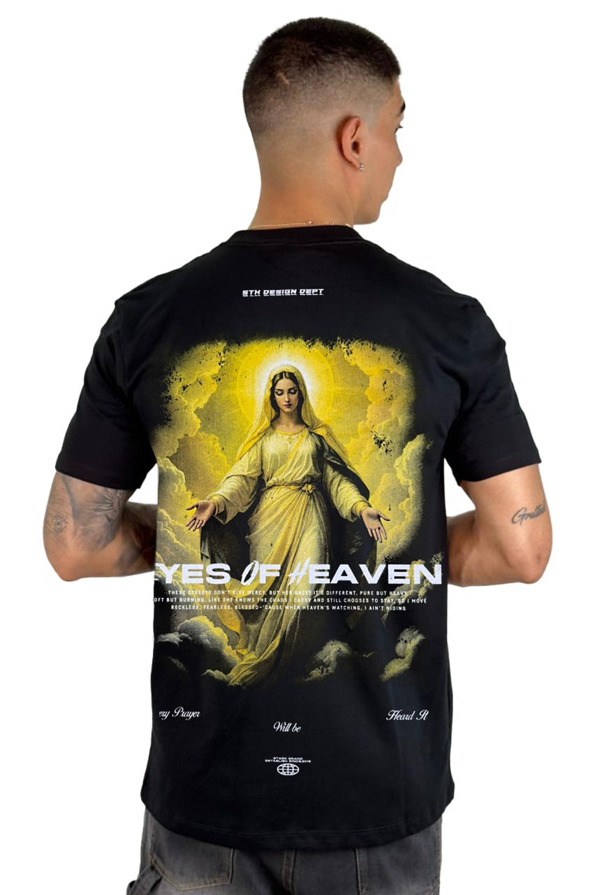 Camiseta Negra Eyes Of Heaven Virgen Alto Gramaje