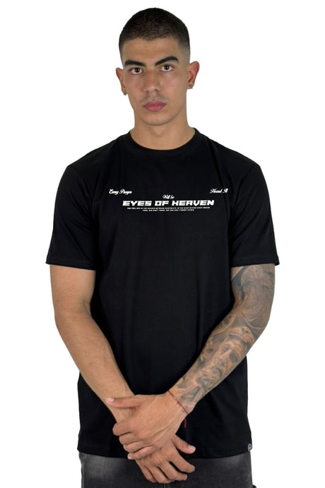 Camiseta Negra Eyes Of Heaven Virgen Alto Gramaje
