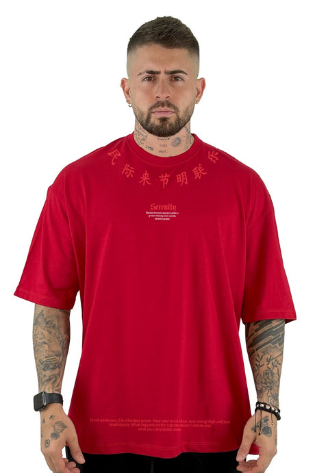 Oversize Roja Serenity Letras Chinas Alto Gramaje