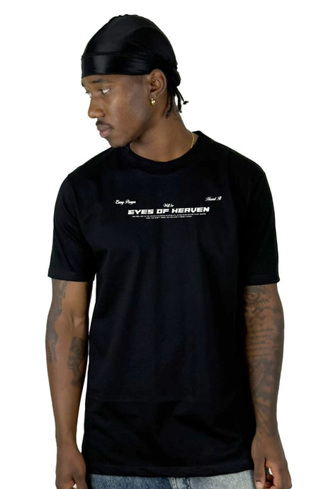 Camiseta Negra Eyes Of Heaven Virgen Alto Gramaje
