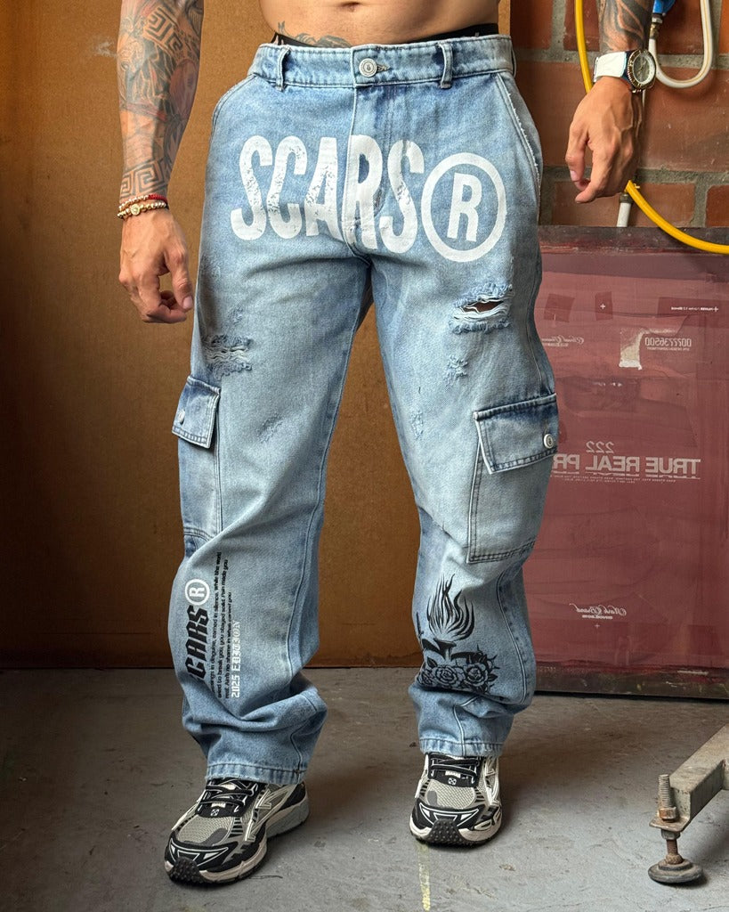 Jean Baggy azul Cargo Stamp Del Piernas