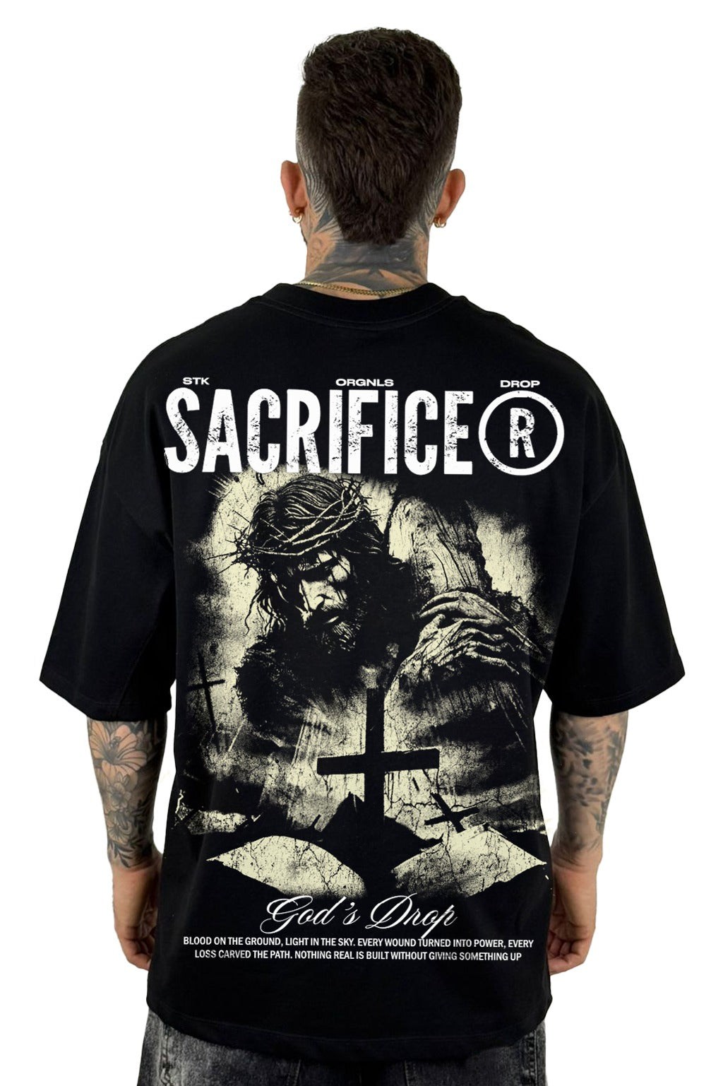Oversize Negra Sacrifice Jesus Cruz Alto Gramaje