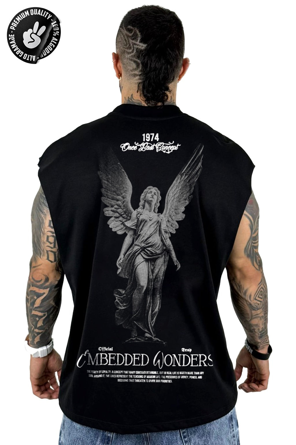 Camisilla Negra Alto Gramaje Embedded Wonders