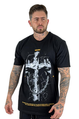 Camiseta Negra Silver Cross Cruz alto gramaje