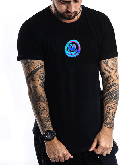 Camiseta negra carita neones