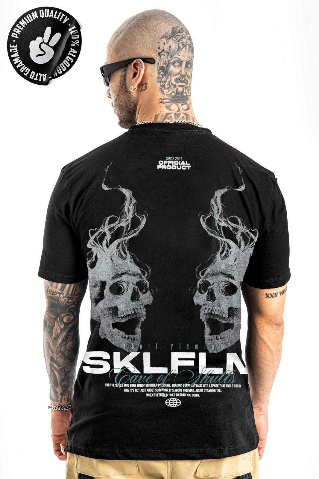 Camiseta alto gramaje negro skull