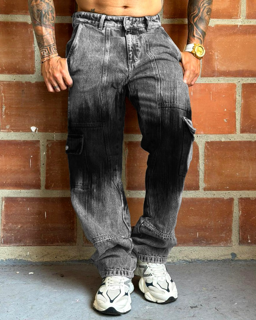 Jean Baggy corte vertical gris amarres 3004