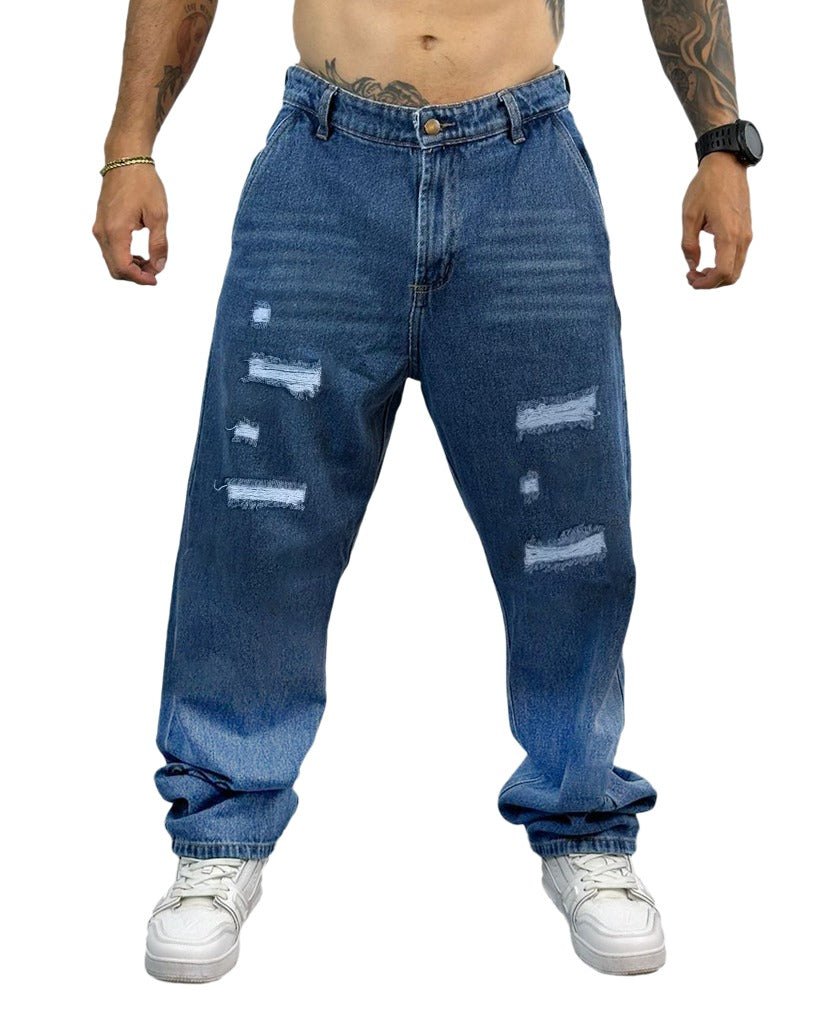 Jean Baggy clasico azul rotos + bigote 2011