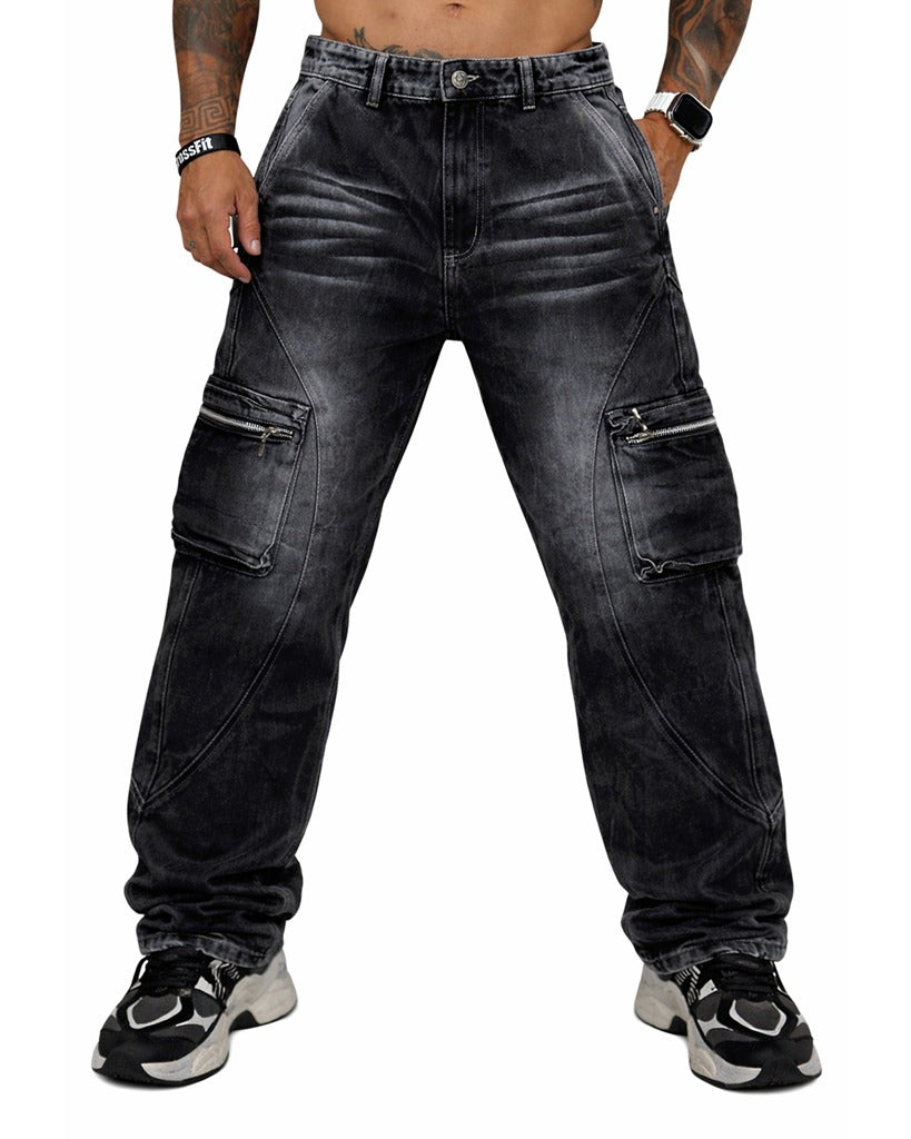 Jean baggy Negro Cargo Bolsillos + Cierres 2606