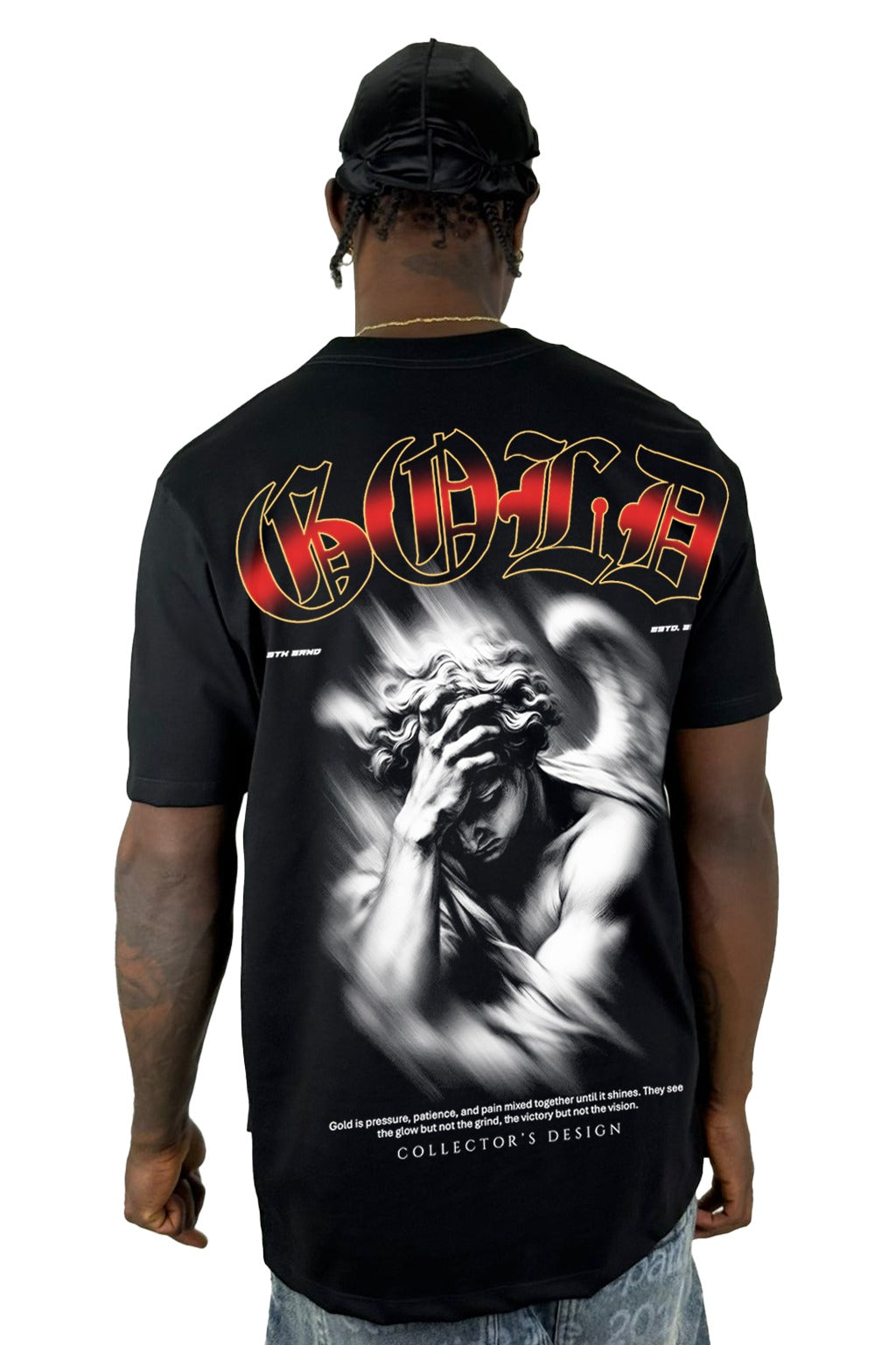 Camiseta Negra Gold Angel Alto Gramaje