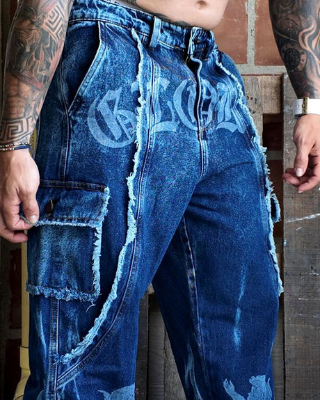 Jean baggy Azul Cargo Desmechado Glory