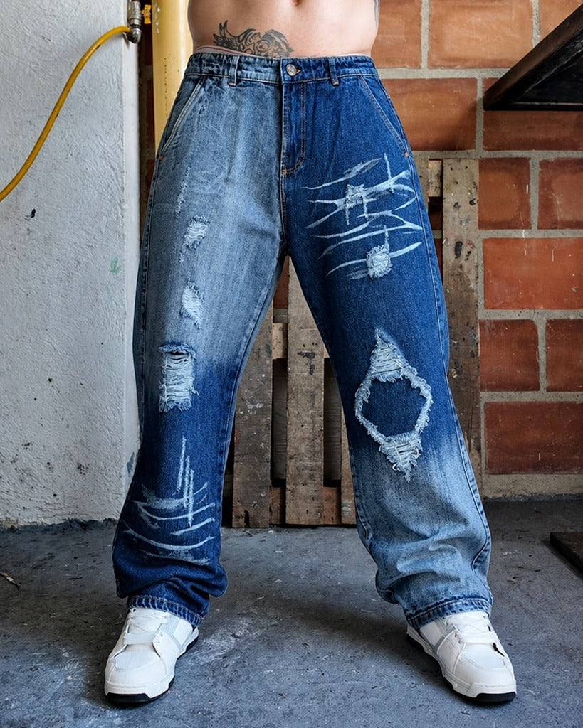Jean baggy Azul Lavado Asimetrico