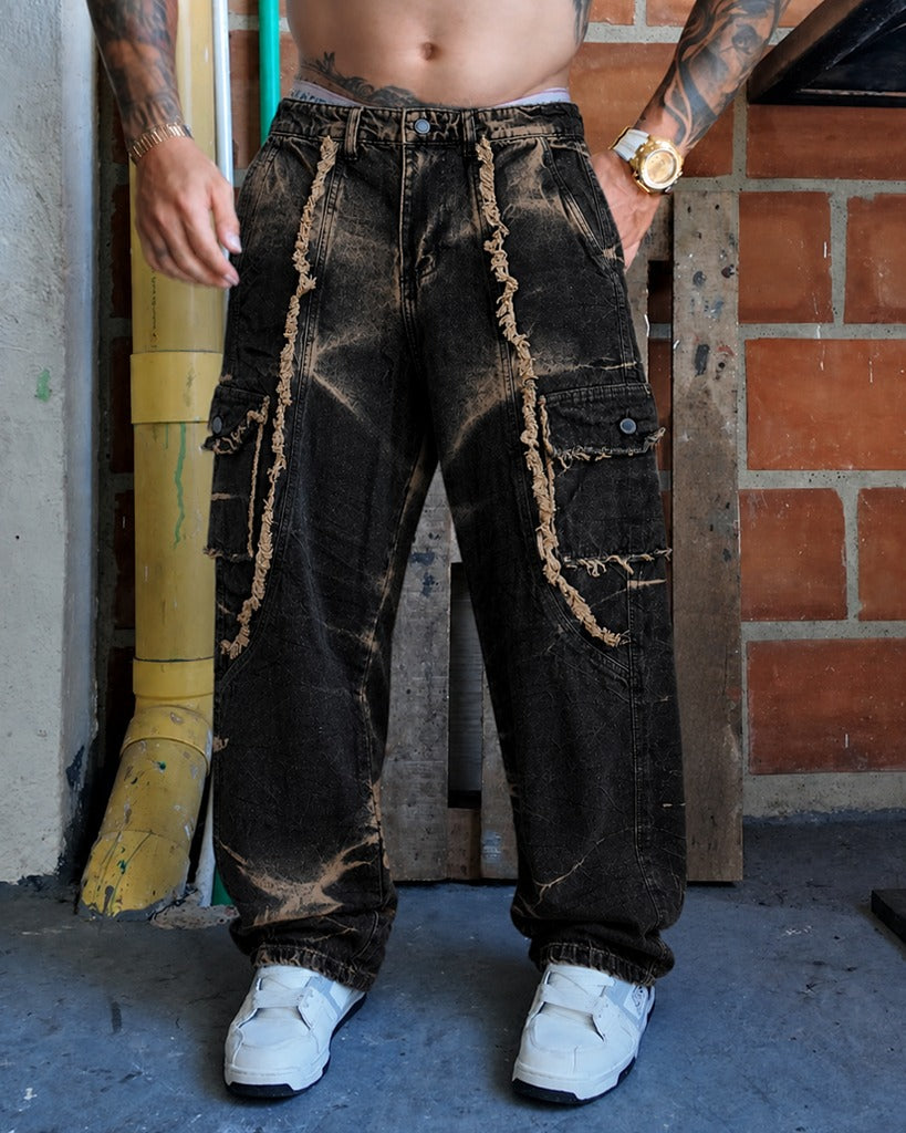 Jean baggy cargo desmechado matizado 2607