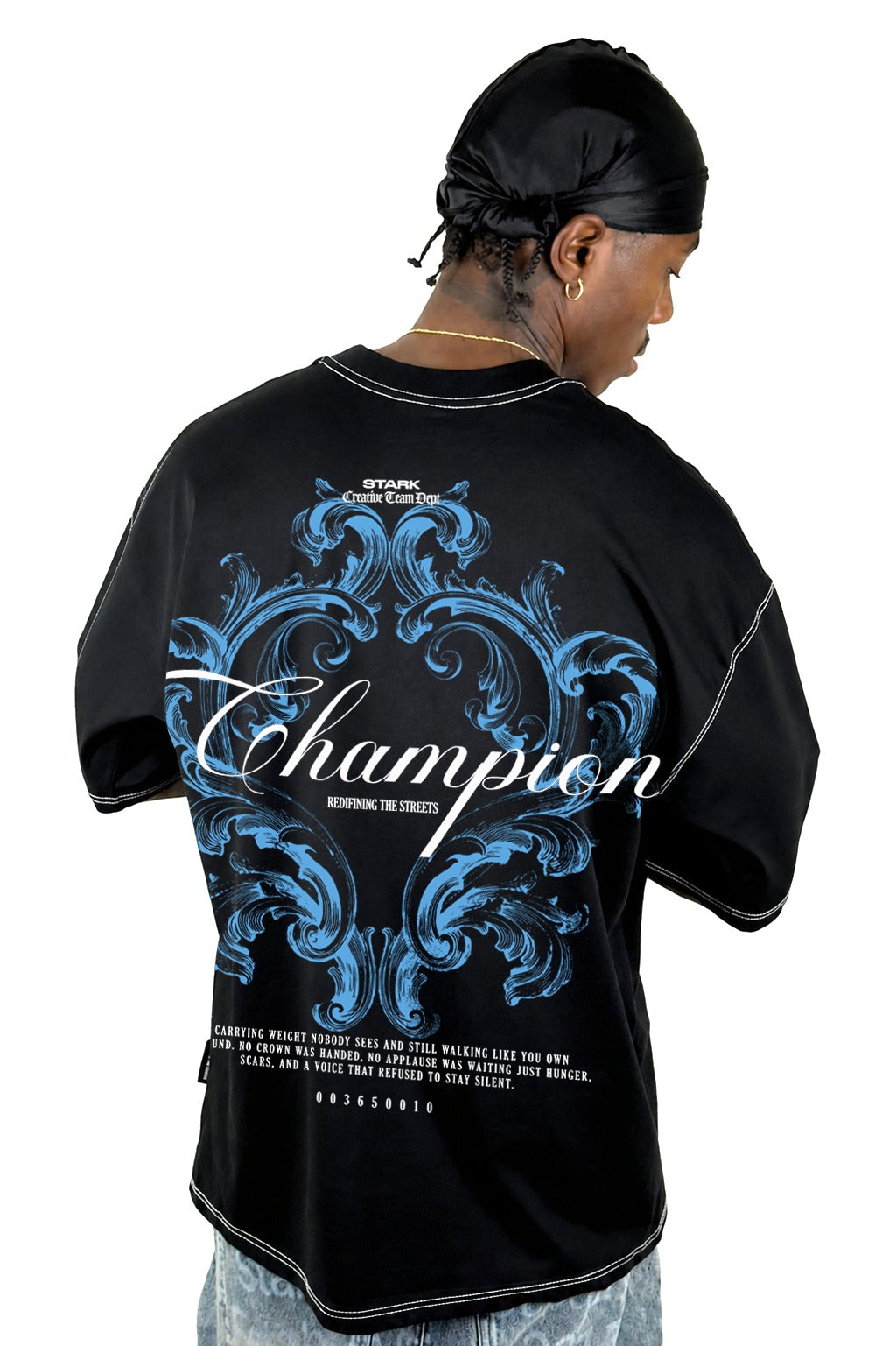 Oversize Negro Champion Hilo Blanco  Alto Gramaje