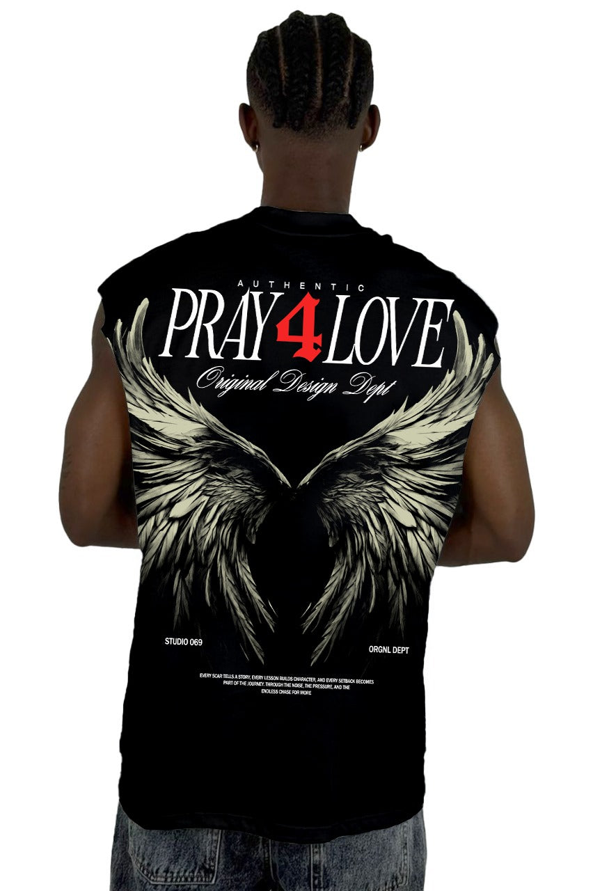 Camisilla Negra Pray4 Love Alto Gramaje