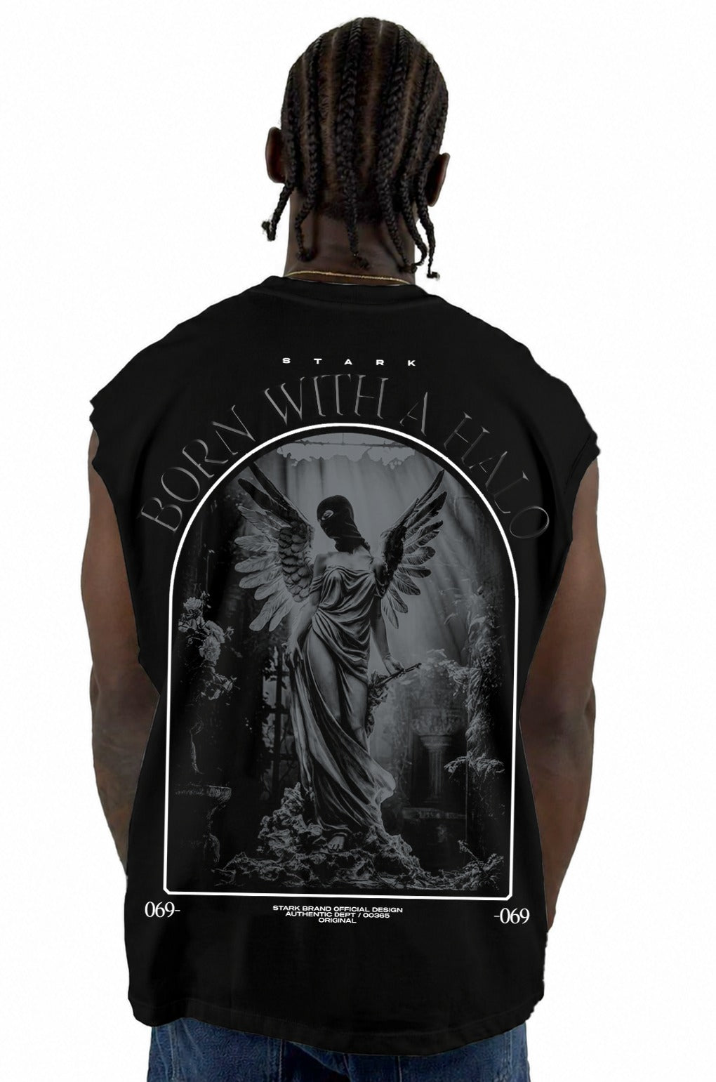 Camisilla Negra Born With A Halo ALto Gramaje