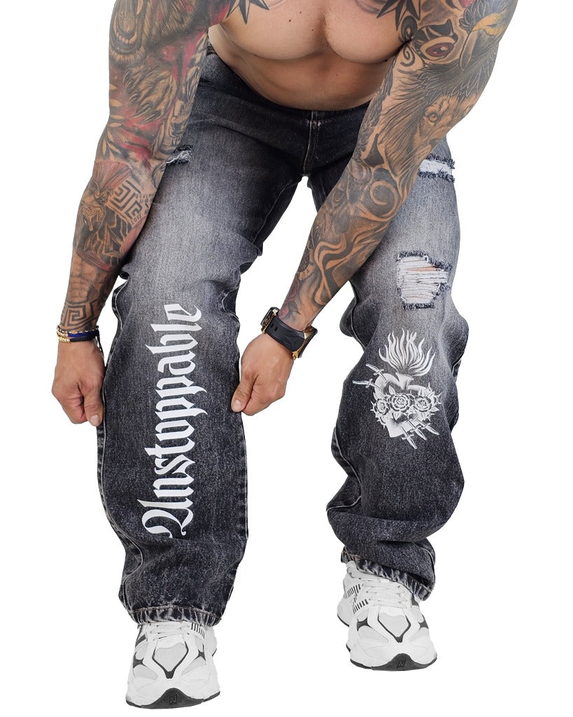 Jean Baggy Negro sky Clasico stamp Corazon  0011