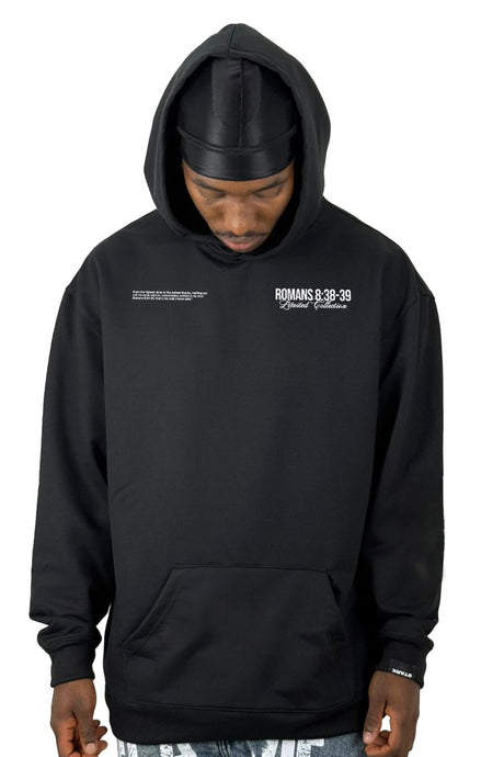 Buzo Capucha Negro Romans 8:38 Heart