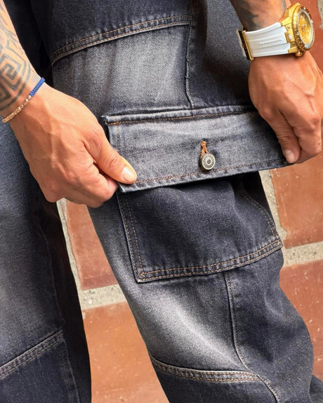 Jean Baggy negro cortes samblast localizado 4001