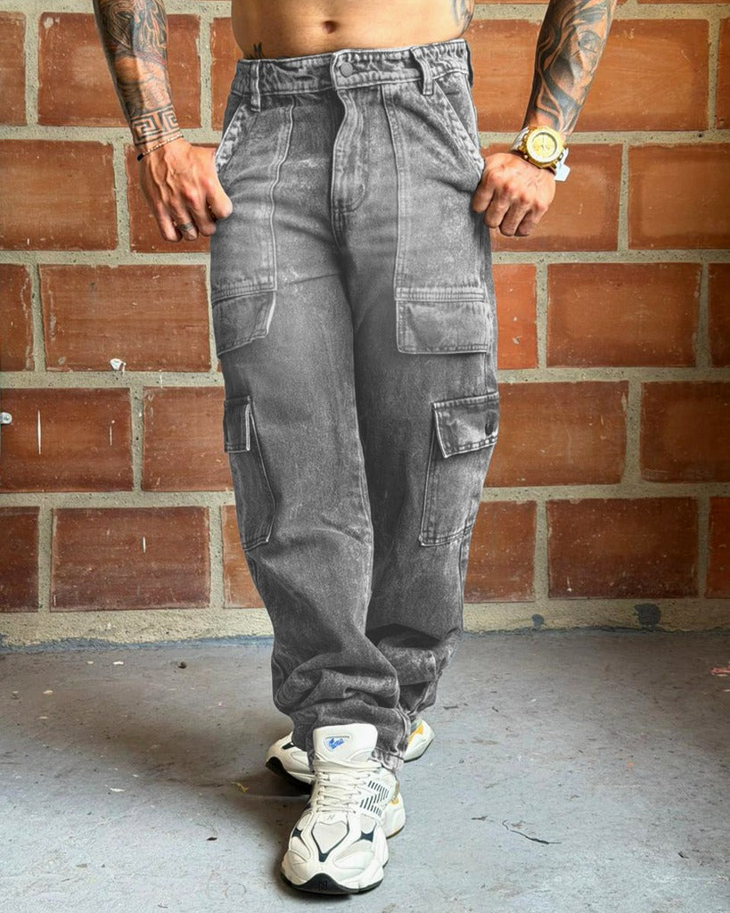 Jean Baggy gris corte ver cargo 3003