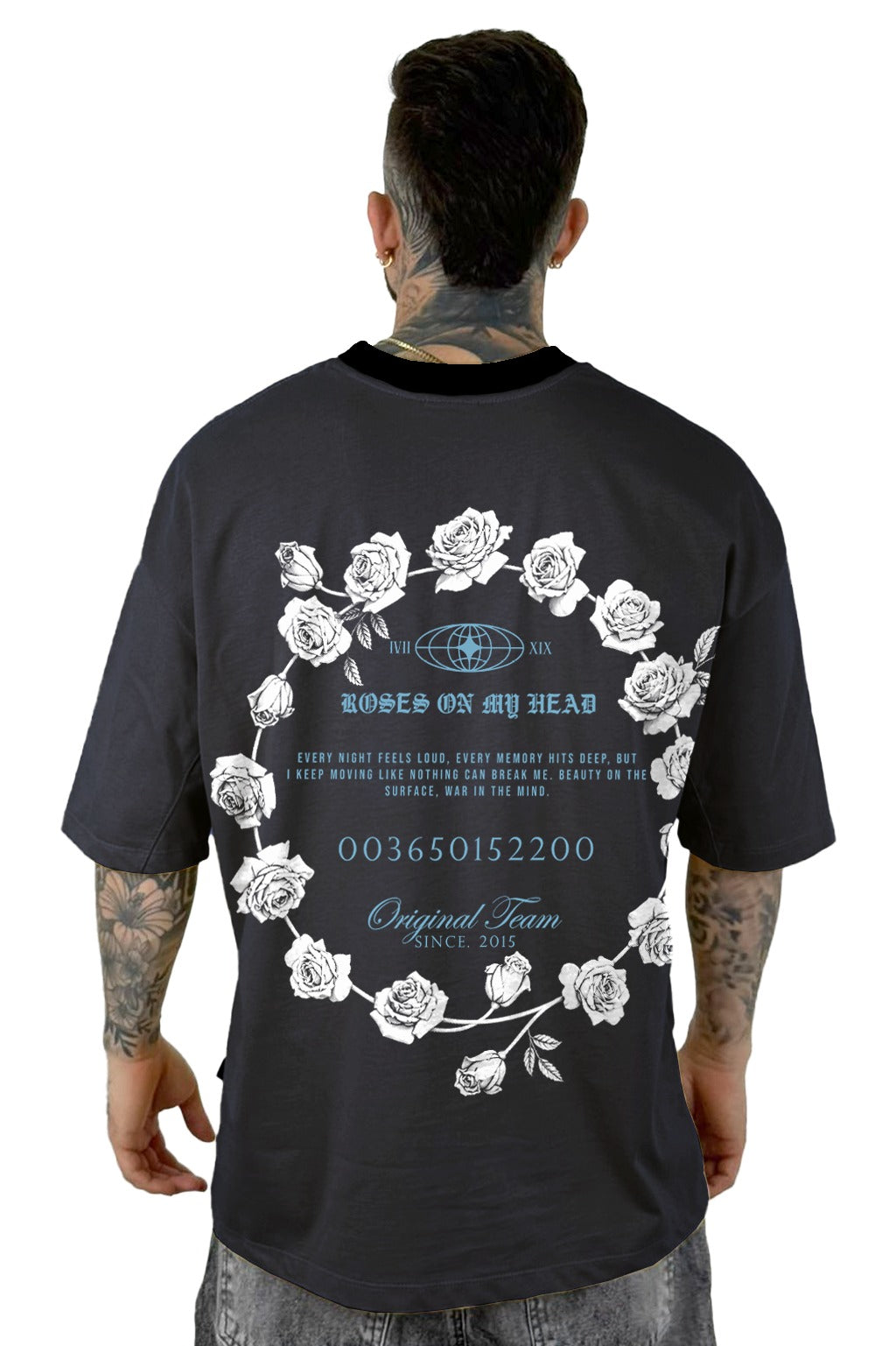Oversize Gris Acero Roses On My Head Alto Gramaje