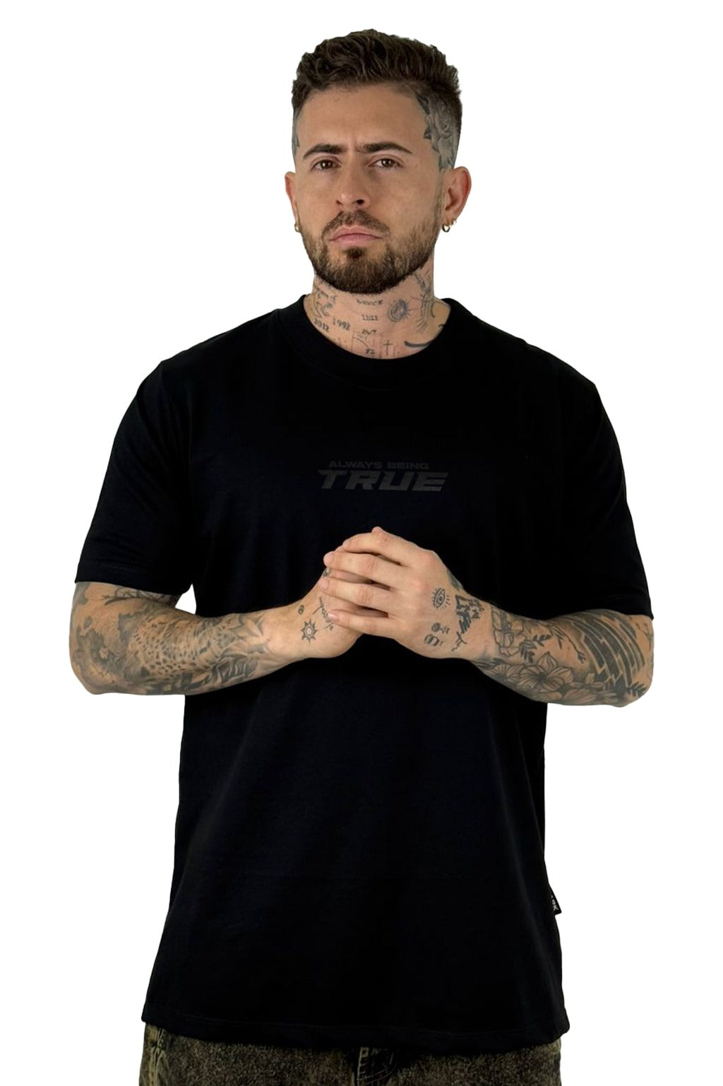 Camiseta Negra True Tono A Tono Alto Gramaje
