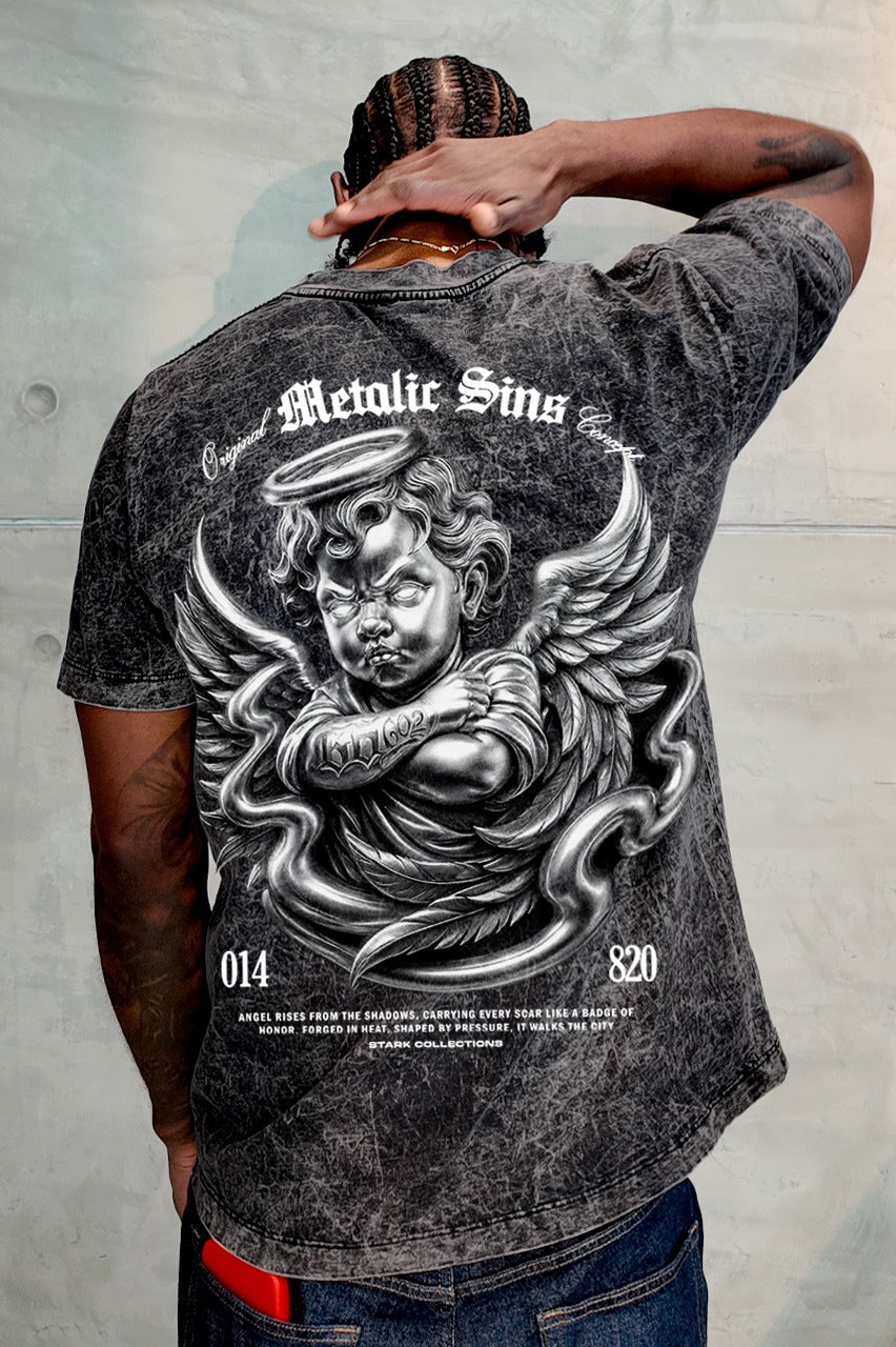 Camiseta Sky Negro Metalic Sins Alto Gramaje