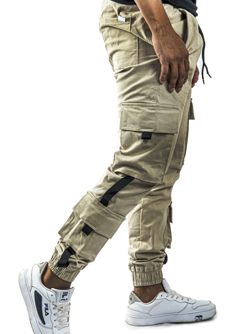 Jogger beige cargo bolsillos cinta